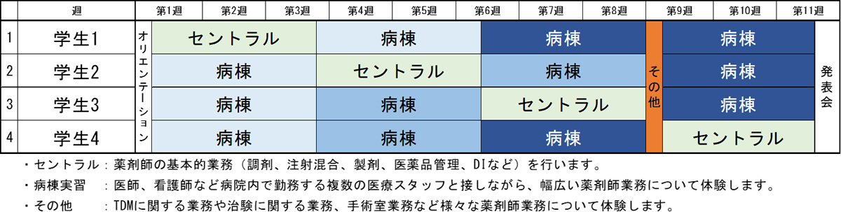 実習スケジュールの例